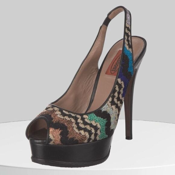 Missoni Sling Back Platform Patterned Open Toe Heels - Picture 1 of 6